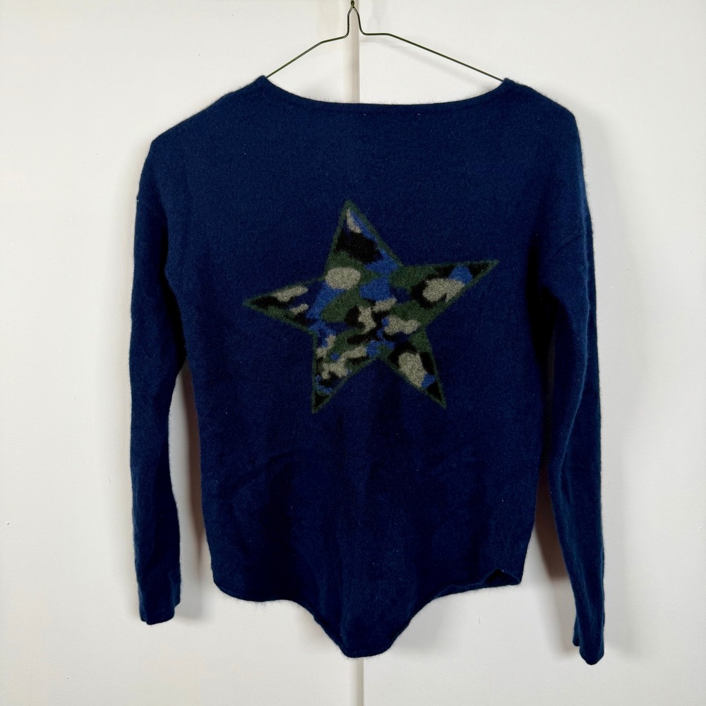 The Cashmere Project Navy 100% Cashmere Camo Star Back Sweater Womens Medium